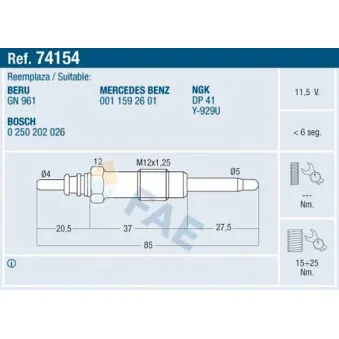 Bougie de préchauffage FAE 74154
