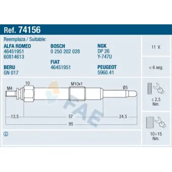 Bougie de préchauffage FAE 74156