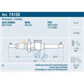 Bougie de préchauffage FAE 74158
