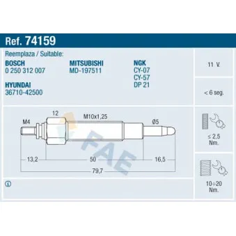 Bougie de préchauffage FAE 74159