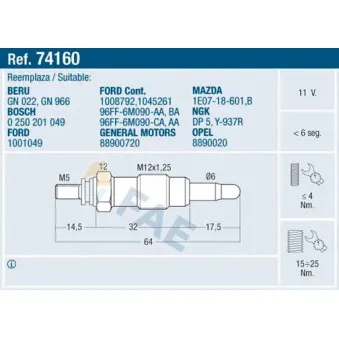 Bougie de préchauffage FAE 74160