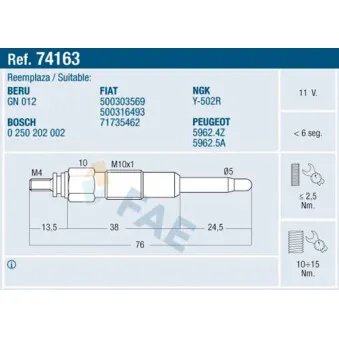 Bougie de préchauffage FAE 74163