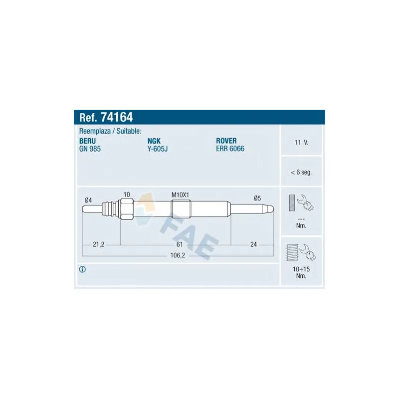 Bougie de préchauffage FAE 74164