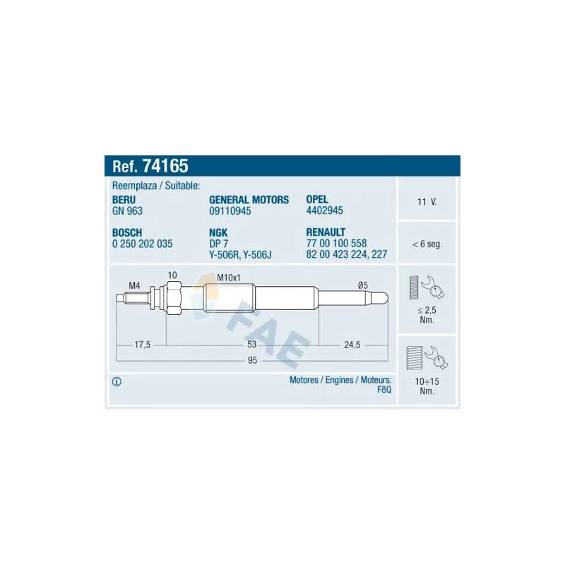 Bougie de préchauffage FAE 74165