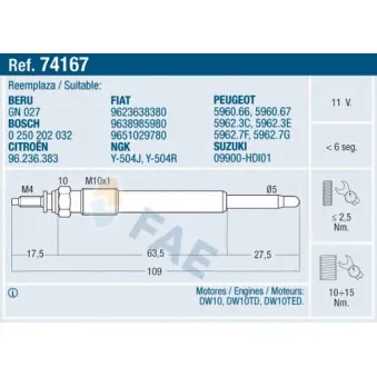Bougie de préchauffage FAE 74167