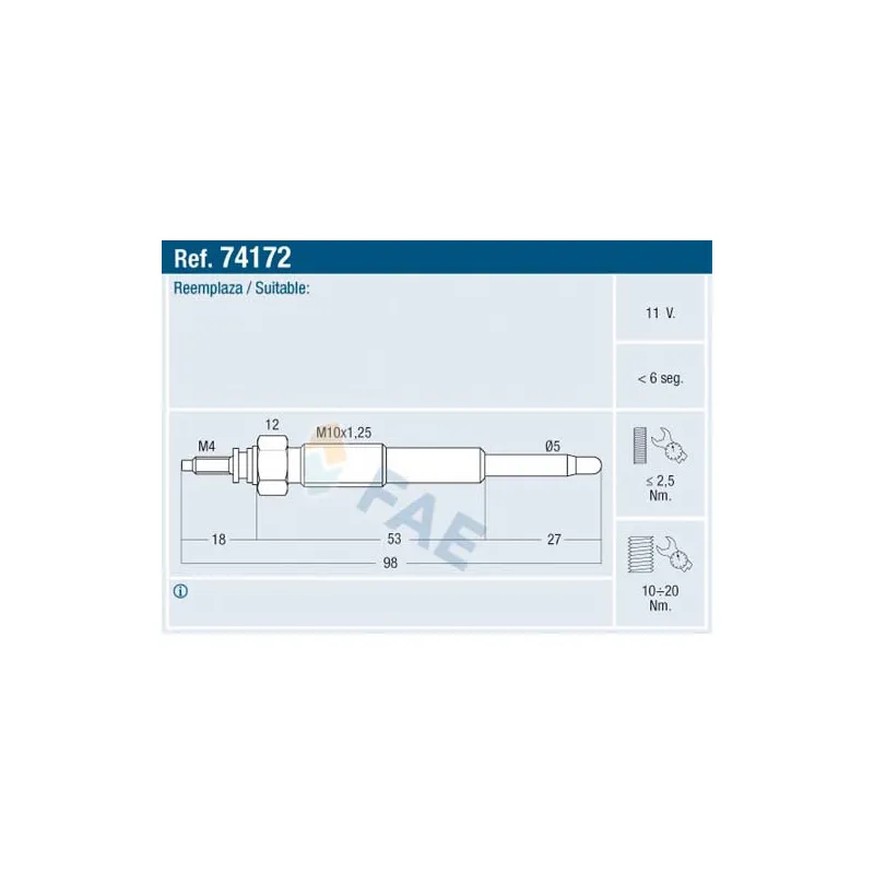 Bougie de préchauffage FAE 74172