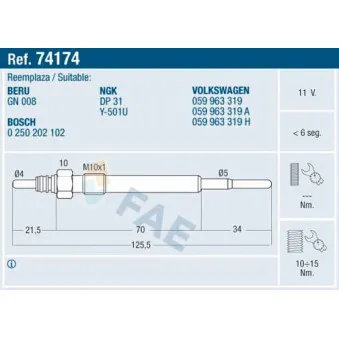 Bougie de préchauffage FAE 74174