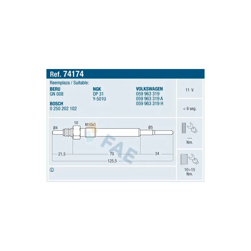 Bougie de préchauffage FAE 74174