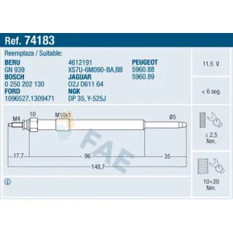 Bougie de préchauffage FAE 74183