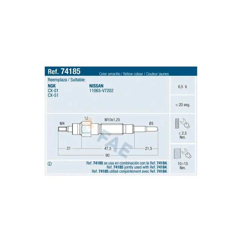 Bougie de préchauffage FAE 74185