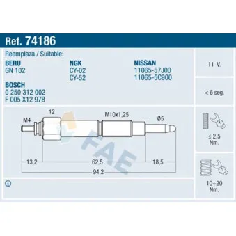 Bougie de préchauffage FAE 74186