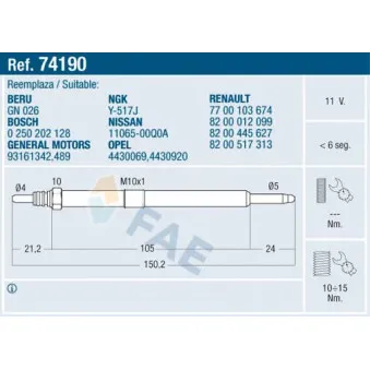 Bougie de préchauffage FAE 74190
