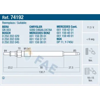Bougie de préchauffage FAE 74192