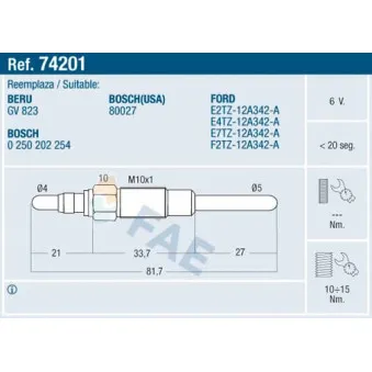 Bougie de préchauffage FAE 74201