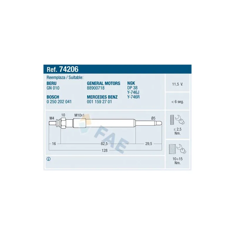 Bougie de préchauffage FAE 74206