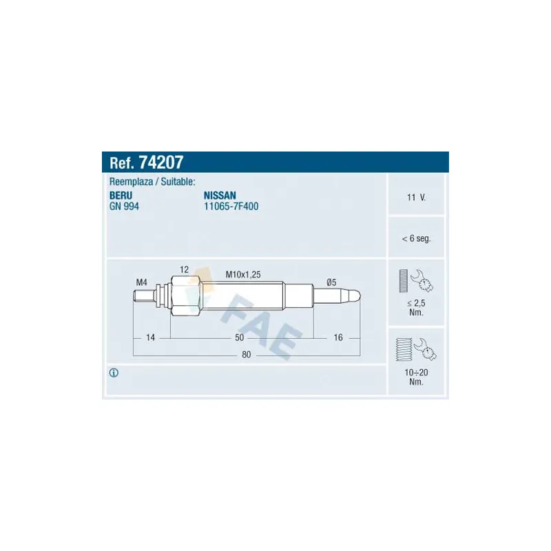 Bougie de préchauffage FAE 74207
