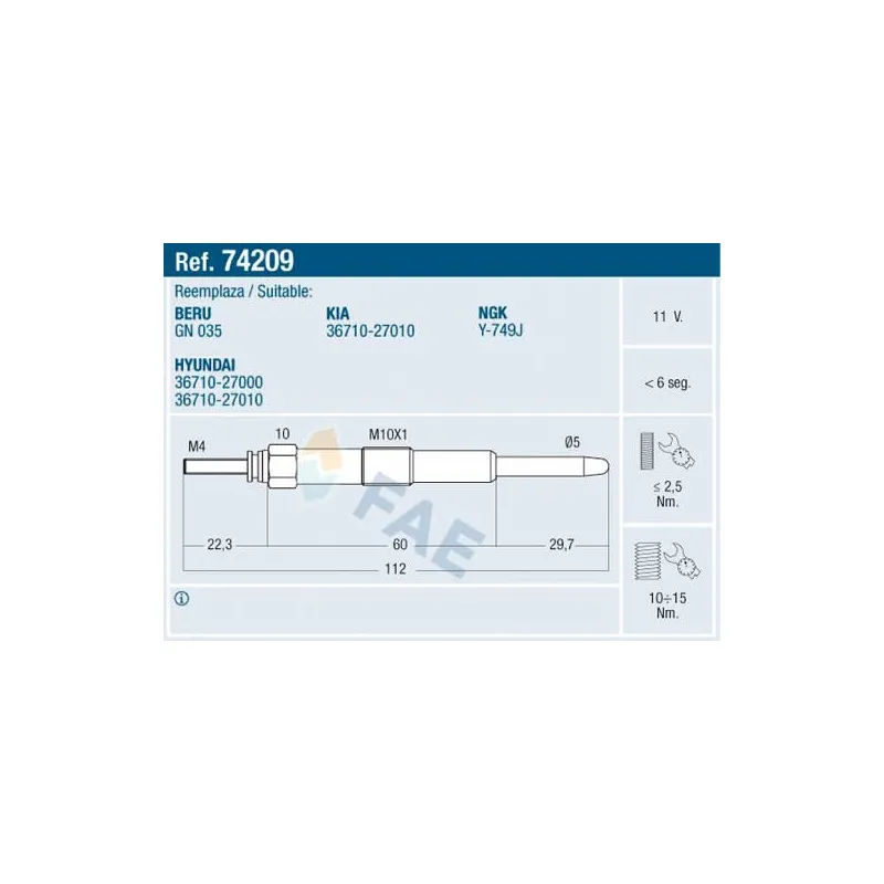 Bougie de préchauffage FAE 74209