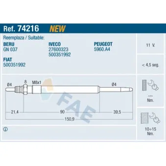 Bougie de préchauffage FAE 74216