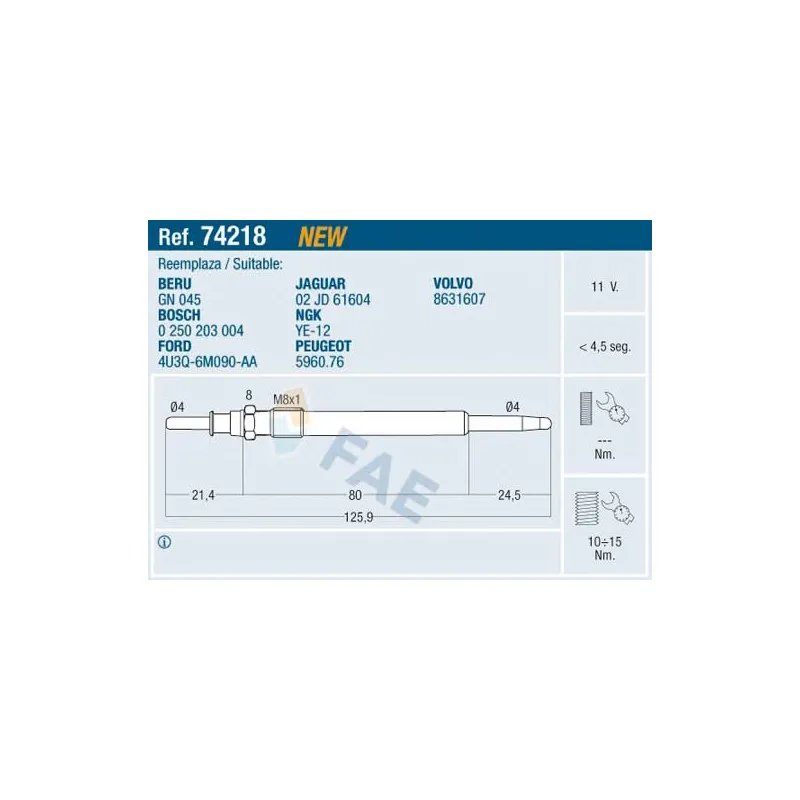 Bougie de préchauffage FAE 74218