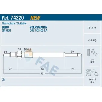 Bougie de préchauffage FAE 74220