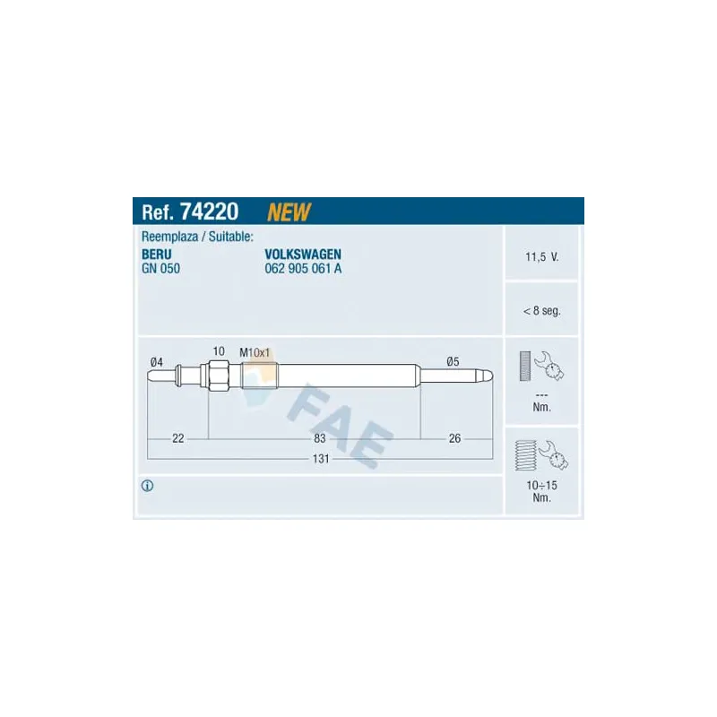 Bougie de préchauffage FAE 74220