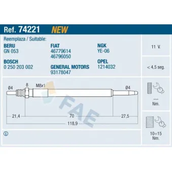 Bougie de préchauffage FAE 74221