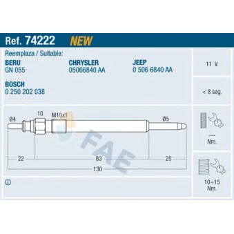 Bougie de préchauffage FAE 74222