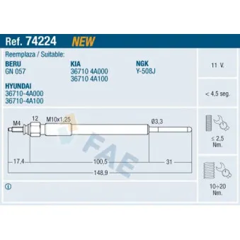 Bougie de préchauffage FAE 74224