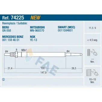 Bougie de préchauffage FAE 74225