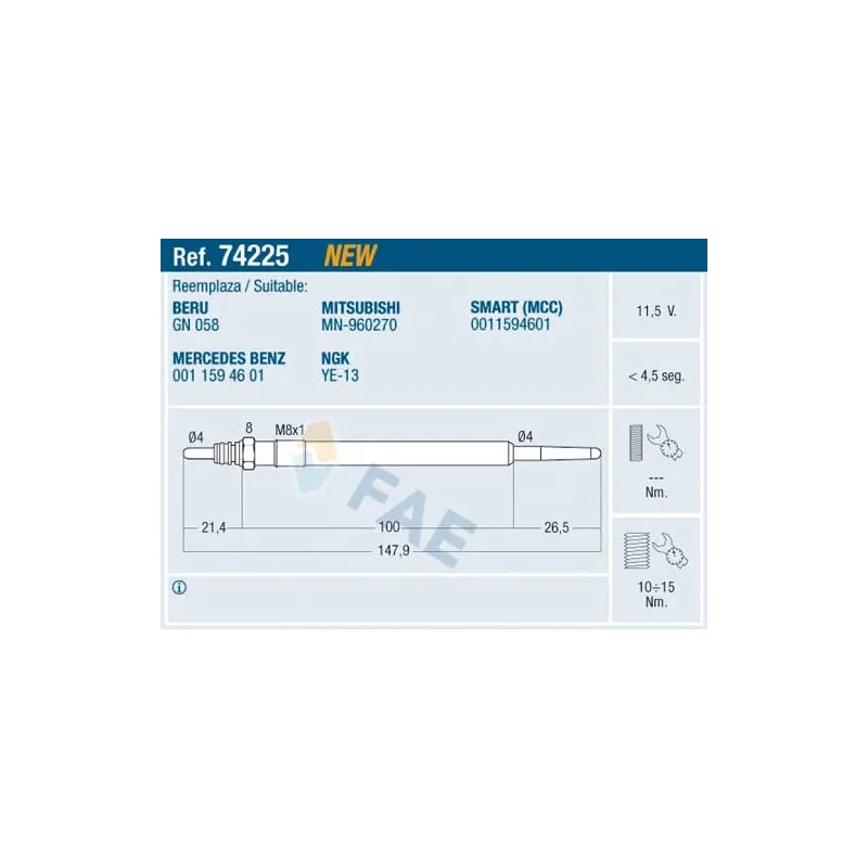 Bougie de préchauffage FAE 74225