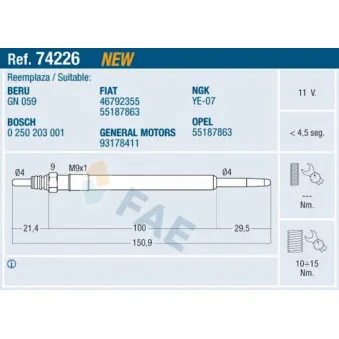 Bougie de préchauffage FAE 74226