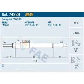 Bougie de préchauffage FAE 74229