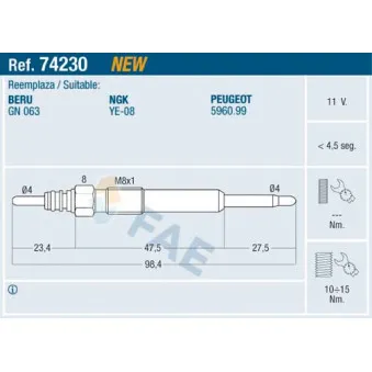 Bougie de préchauffage FAE 74230