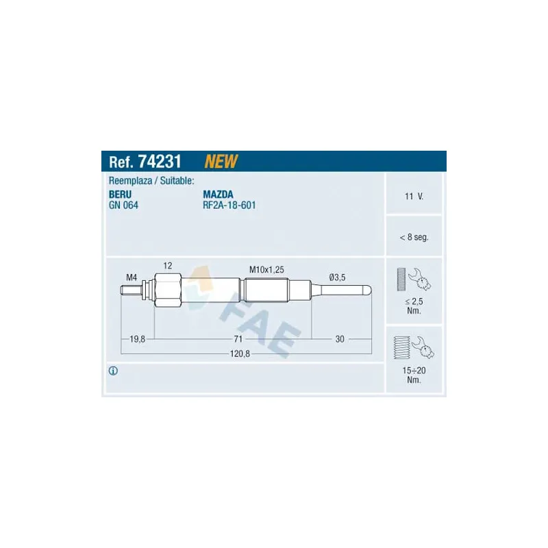 Bougie de préchauffage FAE 74231