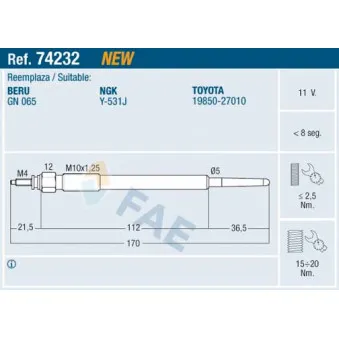 Bougie de préchauffage FAE 74232