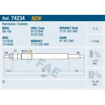 Bougie de préchauffage FAE 74234