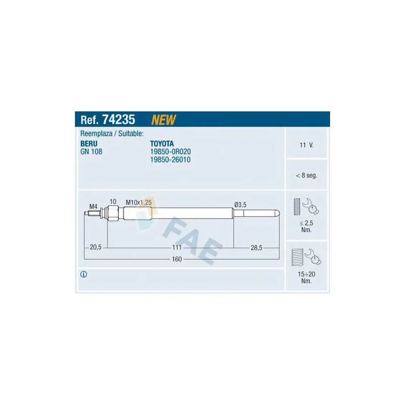 Bougie de préchauffage FAE 74235