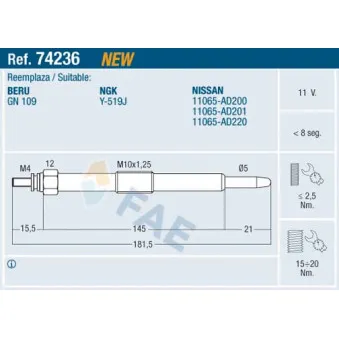 Bougie de préchauffage FAE 74236