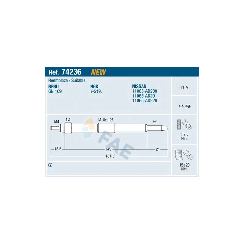 Bougie de préchauffage FAE 74236