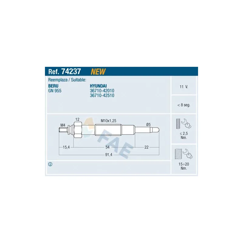 Bougie de préchauffage FAE 74237