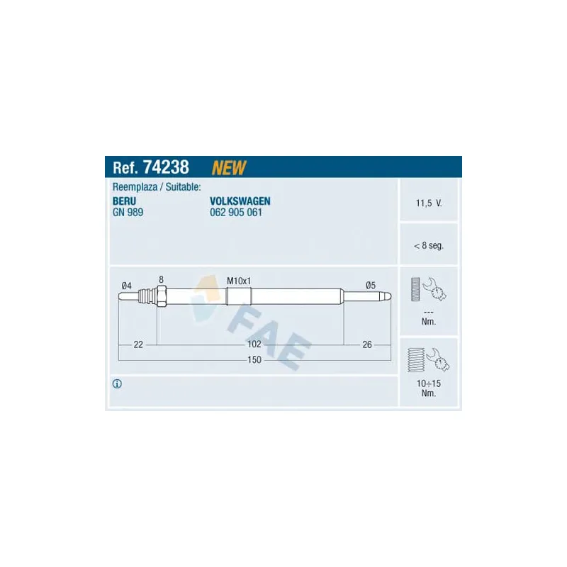 Bougie de préchauffage FAE 74238