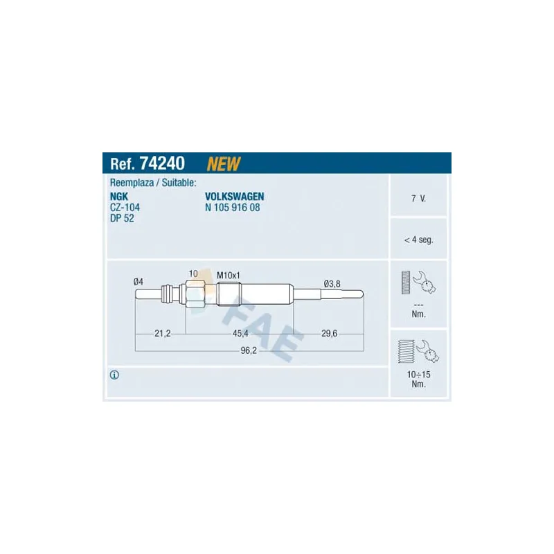Bougie de préchauffage FAE 74240