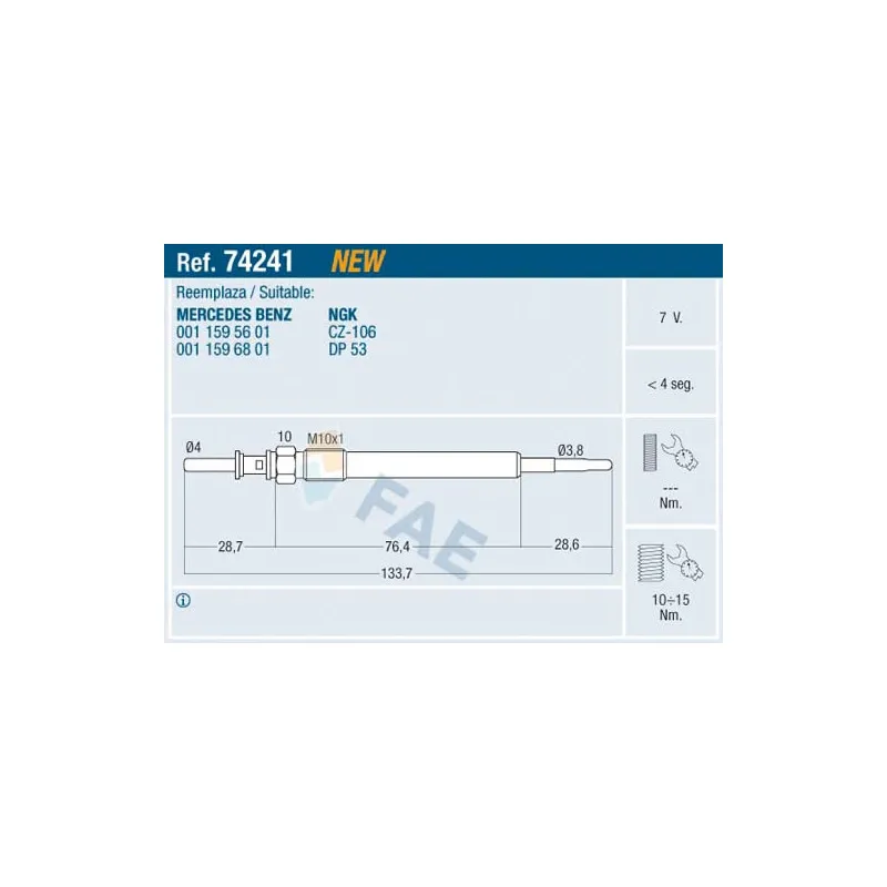 Bougie de préchauffage FAE 74241