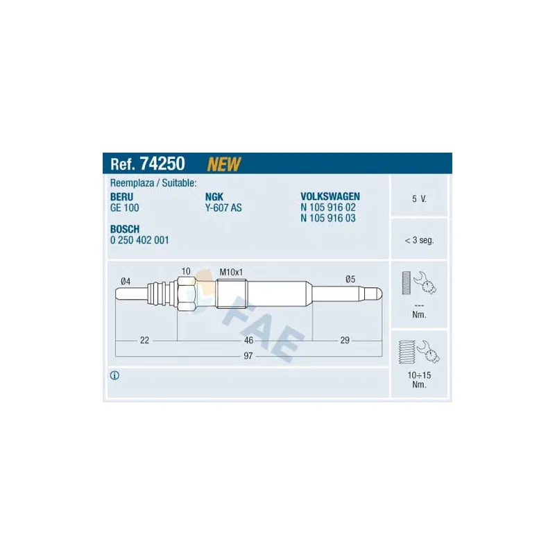 Bougie de préchauffage FAE 74250