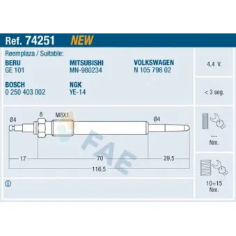 Bougie de préchauffage FAE 74251