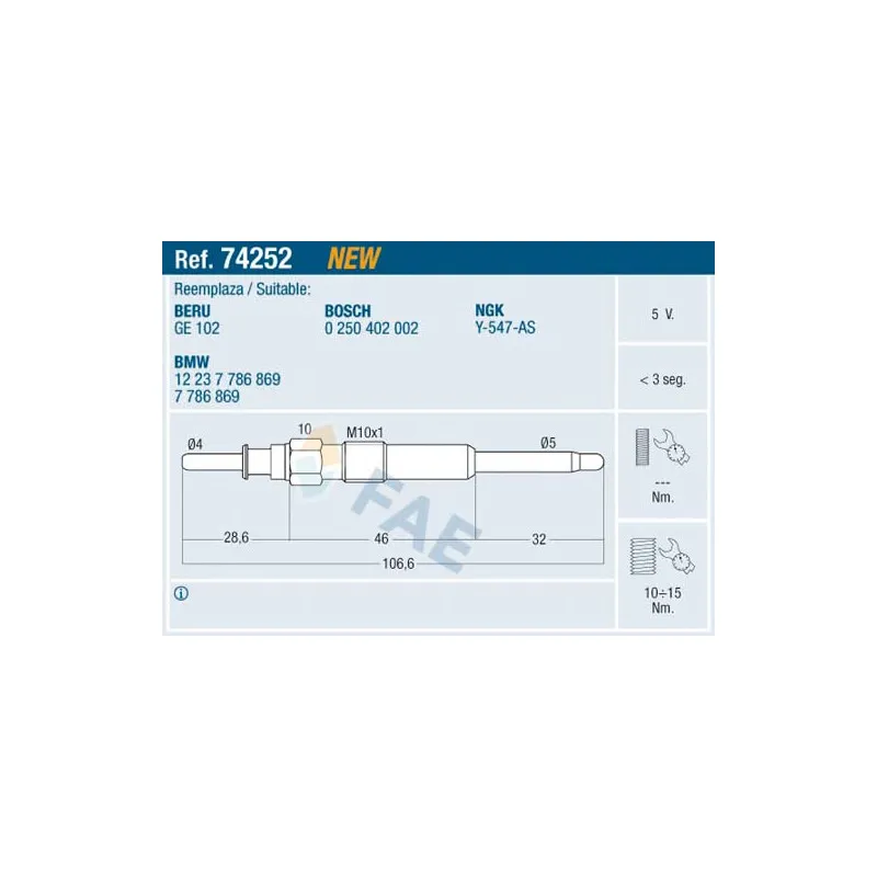 Bougie de préchauffage FAE 74252