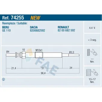 Bougie de préchauffage FAE 74255