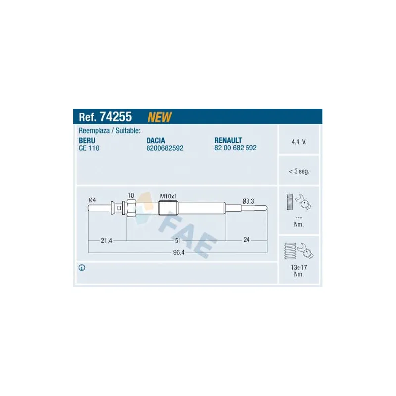 Bougie de préchauffage FAE 74255