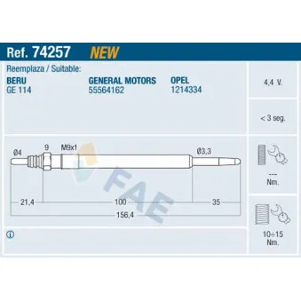 Bougie de préchauffage FAE 74257