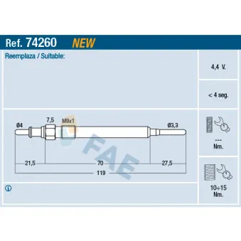 Bougie de préchauffage FAE 74260